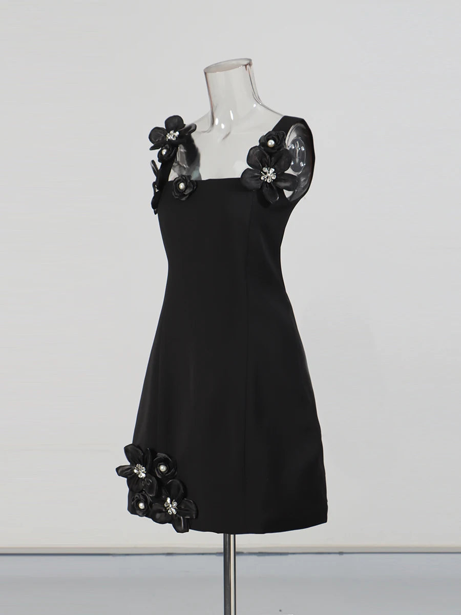 Floral Appliques Mini Dress | Black Side