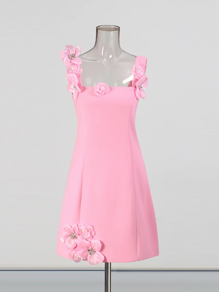 Floral Appliques Mini Dress | Pink Front