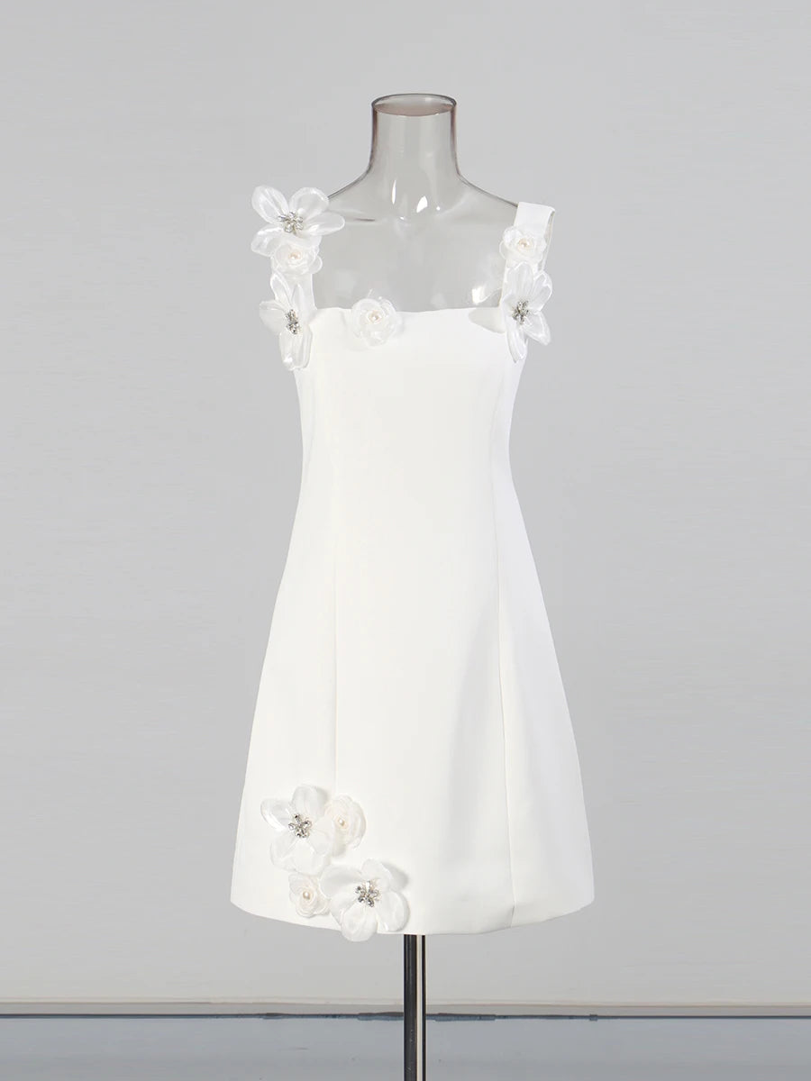 Floral Appliques Mini Dress | White Front