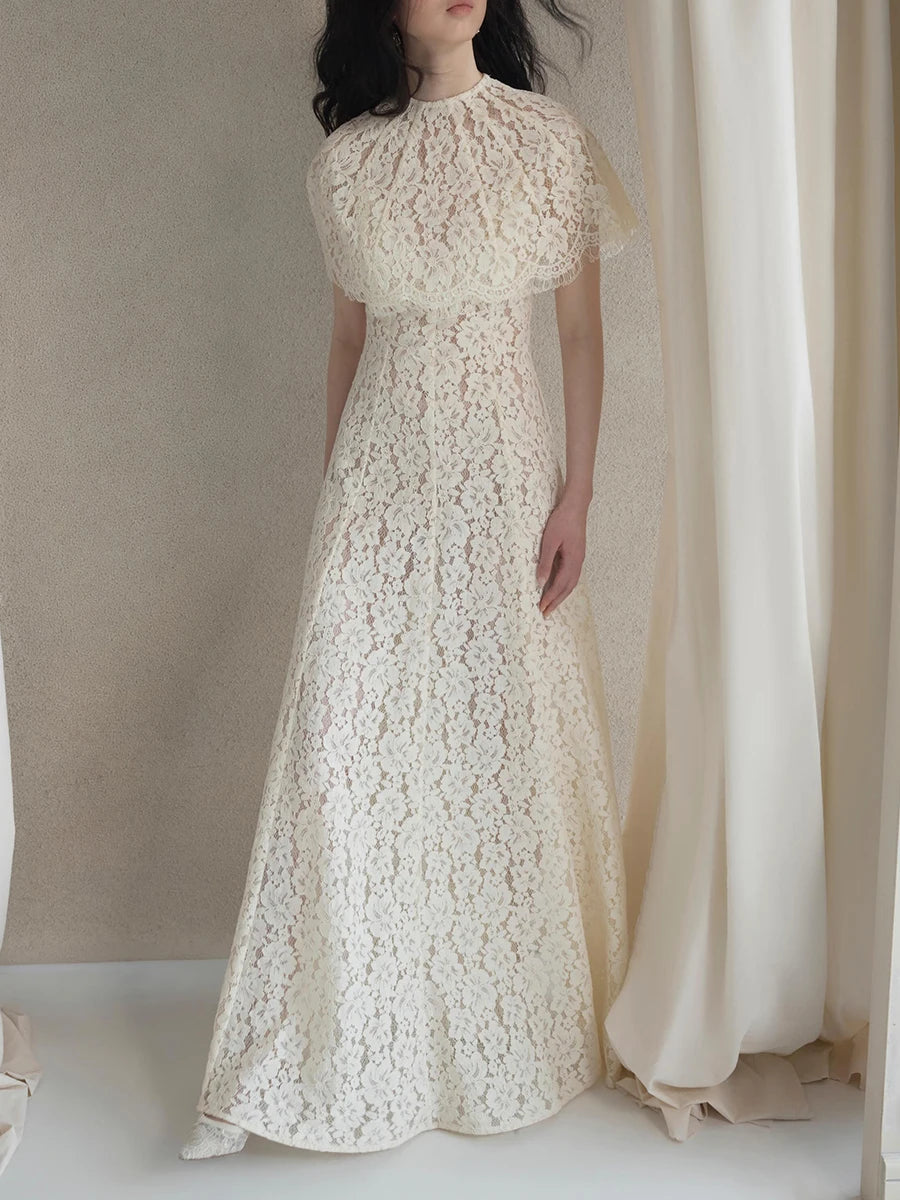 Floral Lace Dress With Cape