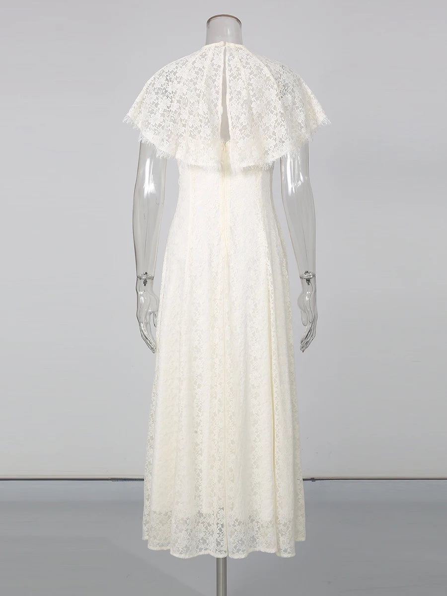 Zalia Atelier - Floral Lace Dress With Cape