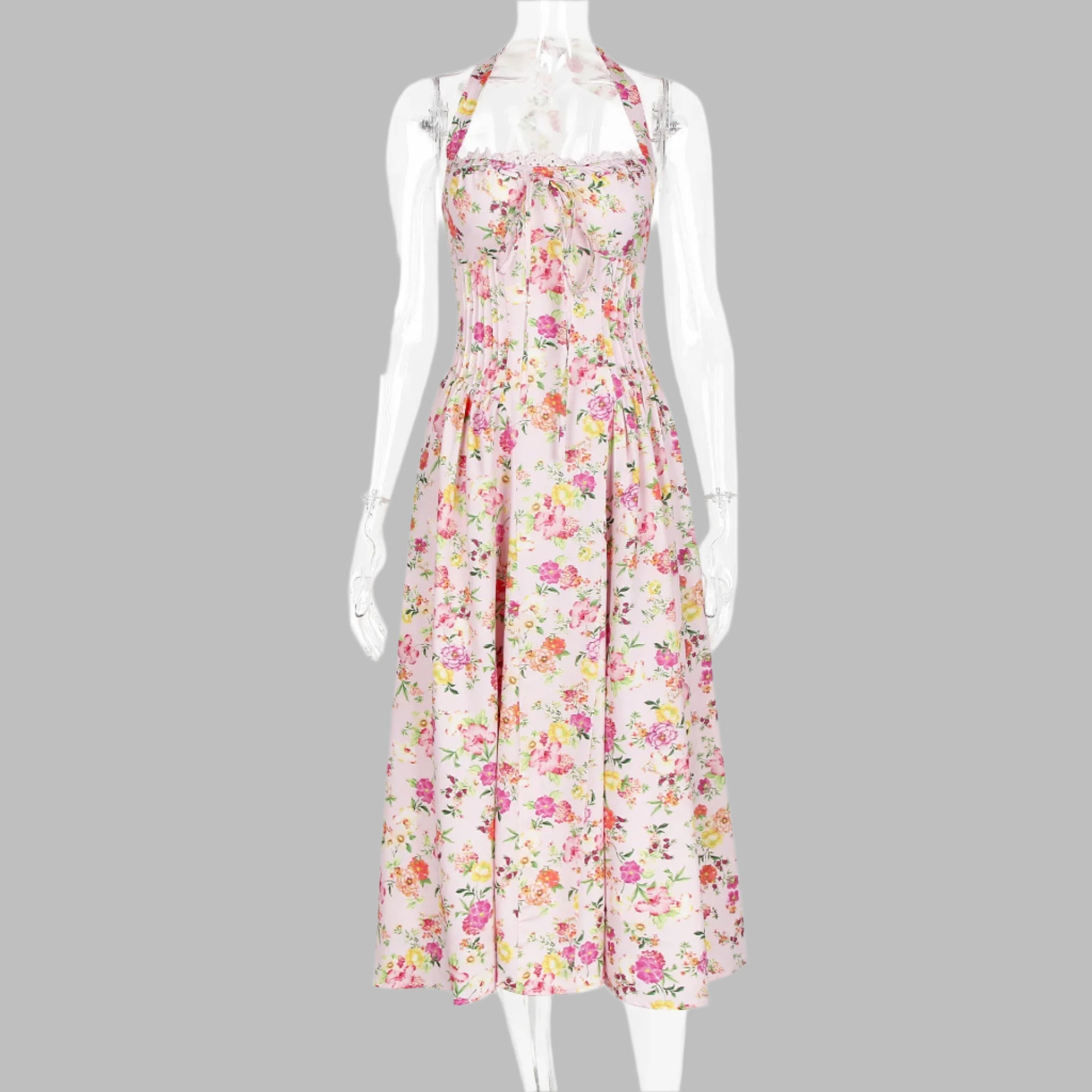 Zalia Atelier Pink Print Halter Dress | House of CB Dupe