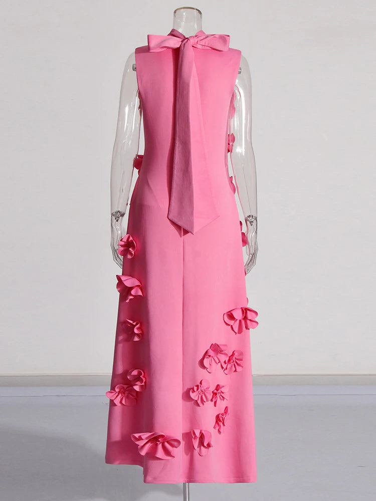 Zalia Atelier | Flower Applique Dress Pink Back Side