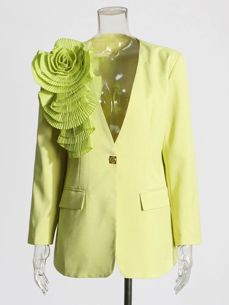 Zalia Atelier | Green Floral Applique Blazer