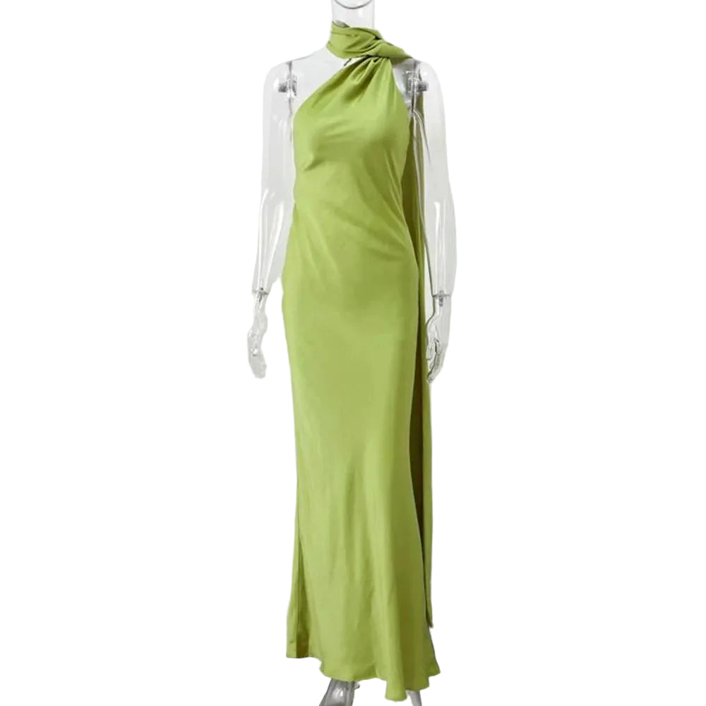 Zalia Atelier Green Shawl Collar Cocktail Dress