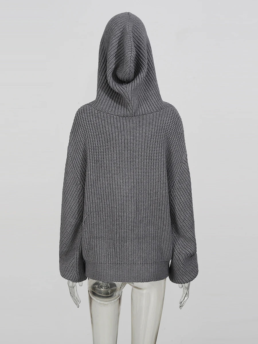 Grey Hooded Cardigan | Back