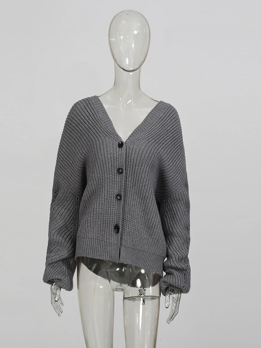 Zalia Atelier | Grey Hooded Cardigan | Front Hood Down