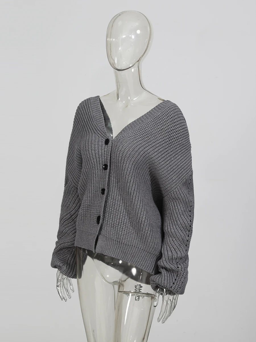 Grey Hooded Cardigan | Side