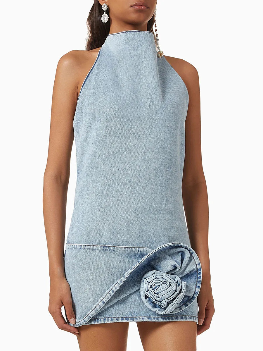 Halter Denim Mini Dress Halter Denim Mini Dress