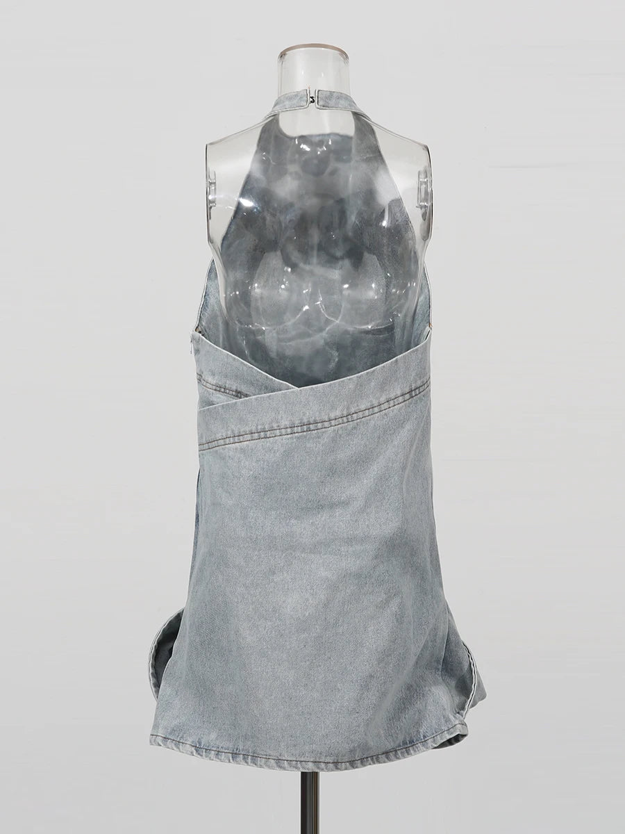 Halter Denim Mini Dress | Back