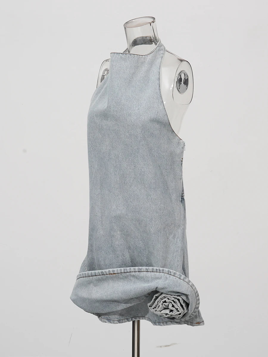 Halter Denim Mini Dress | Side