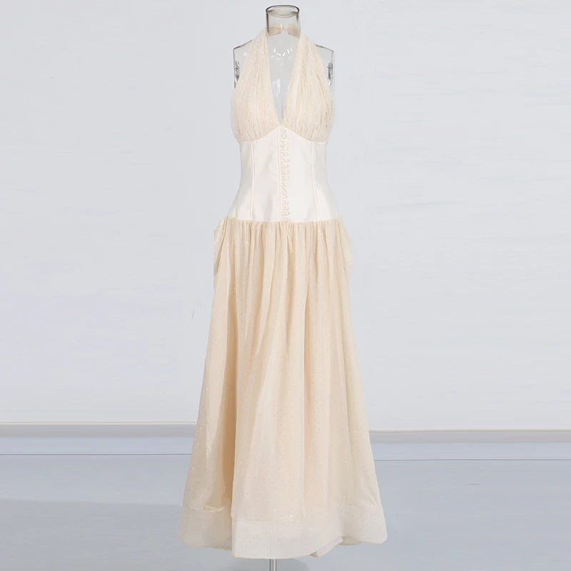 beige halter maxi dress Halter Maxi Dress APRICOT / L