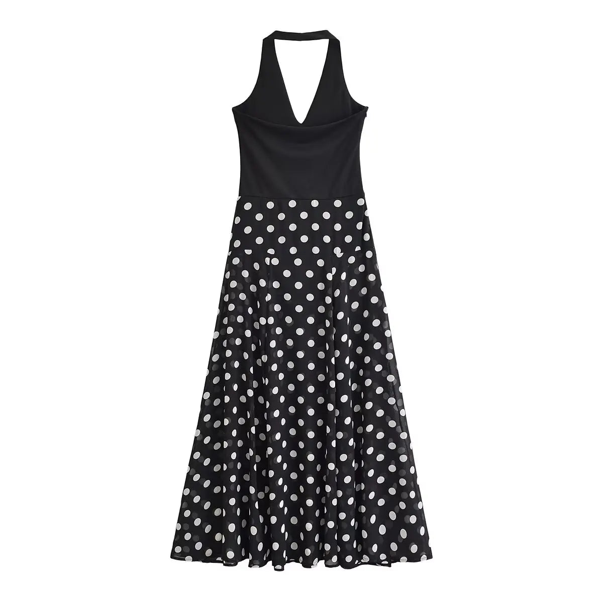 Polka Dot Halter Neck Pleated Midi Dress