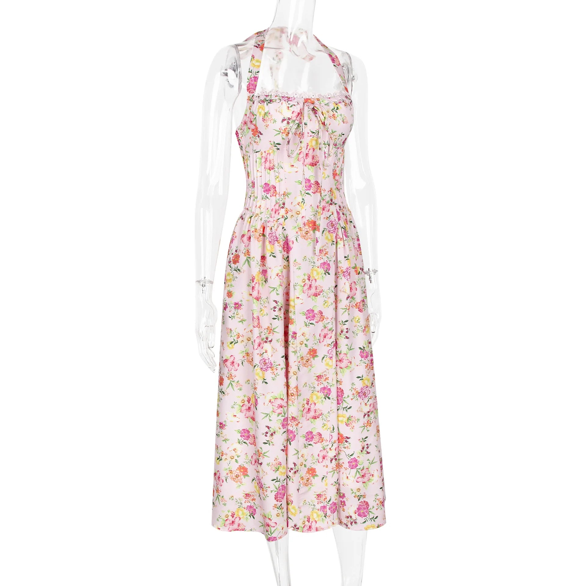 Drop Waist Midi Dress Solid Pink / L Drop Waist Midi Dress Solid Pink / L