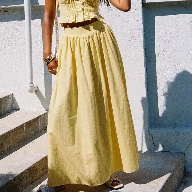 Zalia Atelier - High Waist Yellow Midi Skirt 