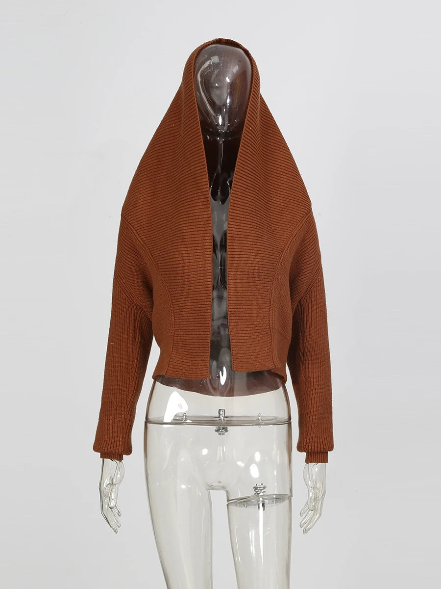 Zalia Atelier | Hooded Caramel Brown Cardigan