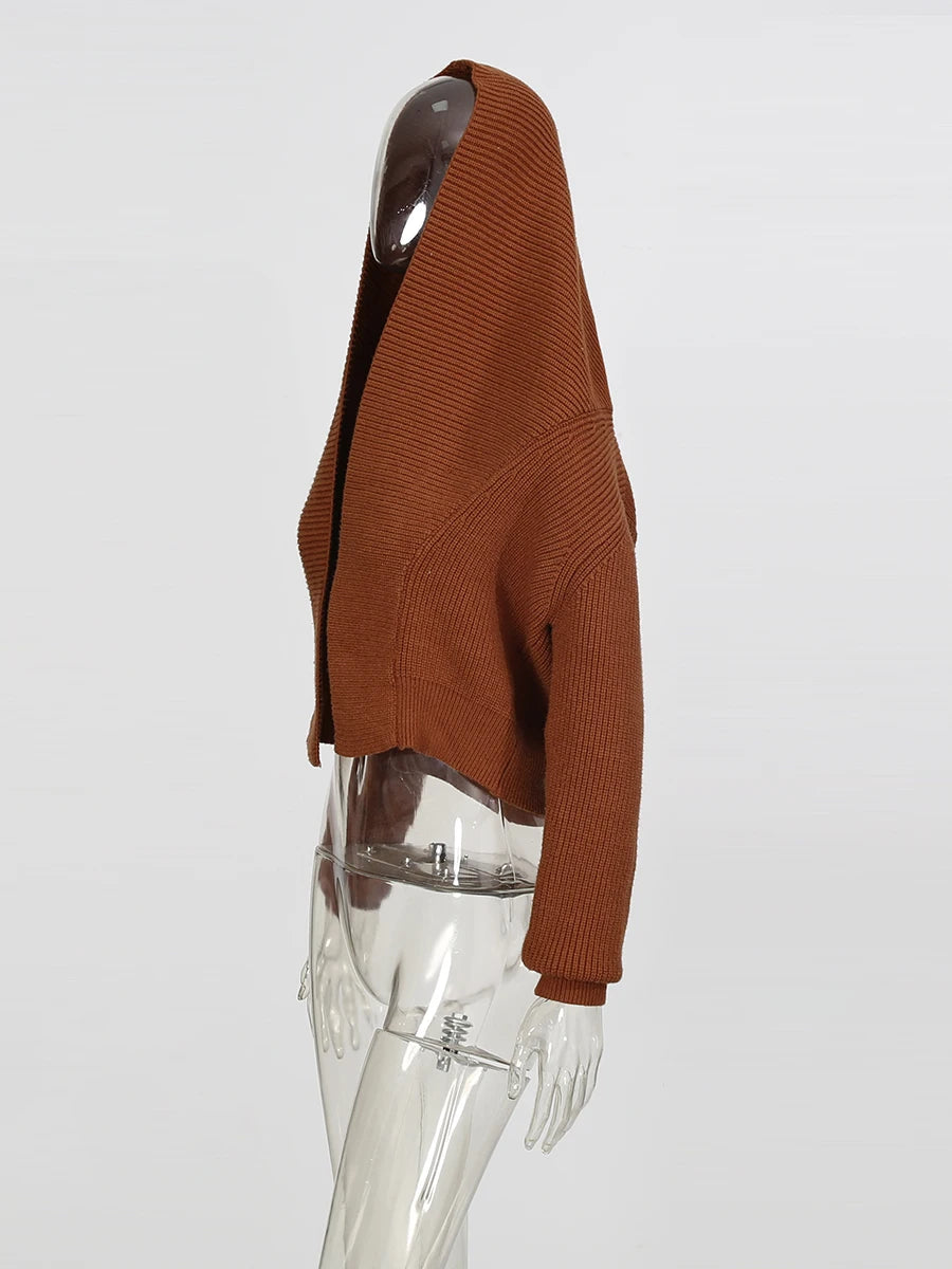 Zalia Atelier | Hooded Caramel Brown Cardigan