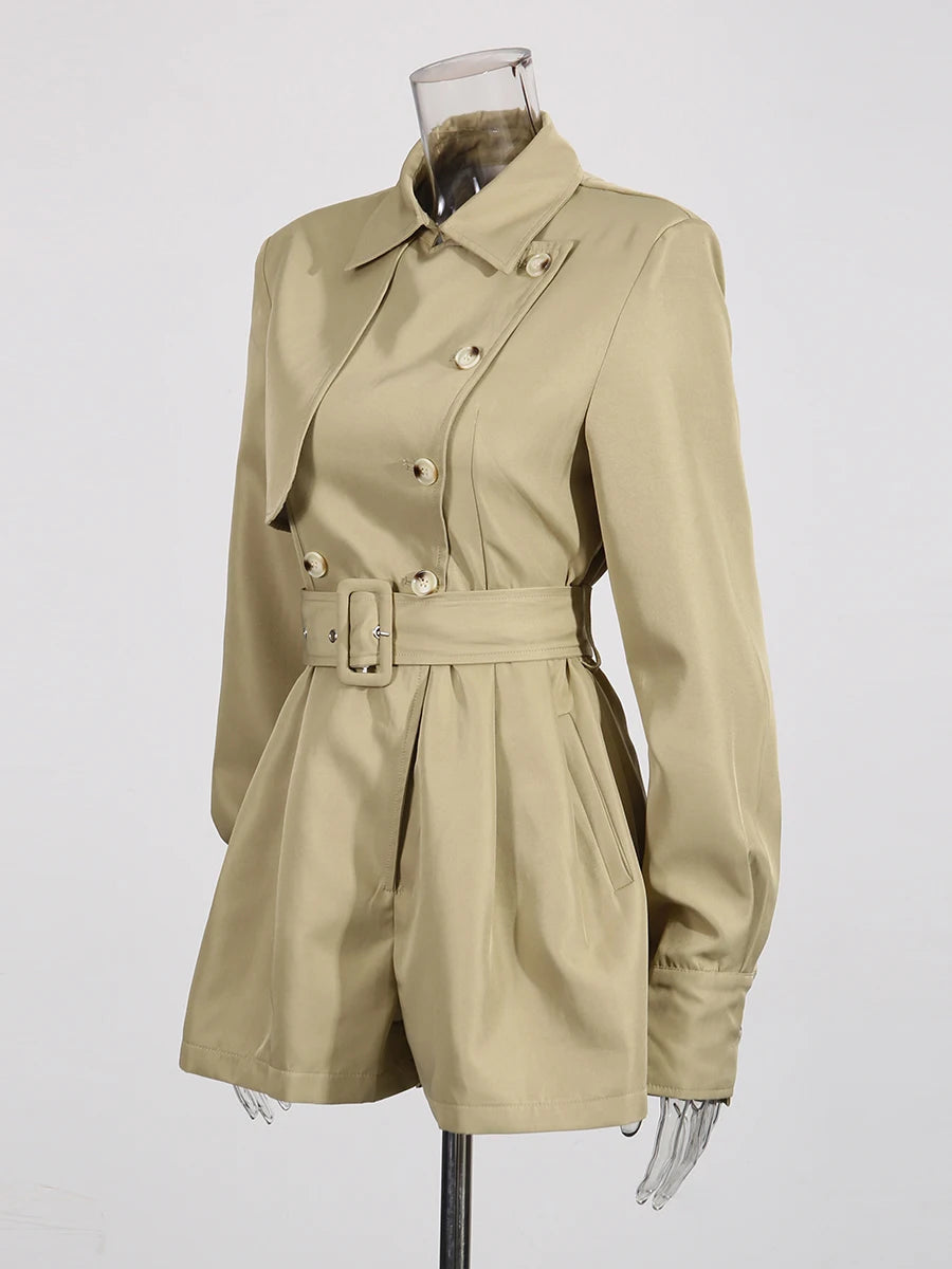 Khaki Belted Romper | Zalia Atelier