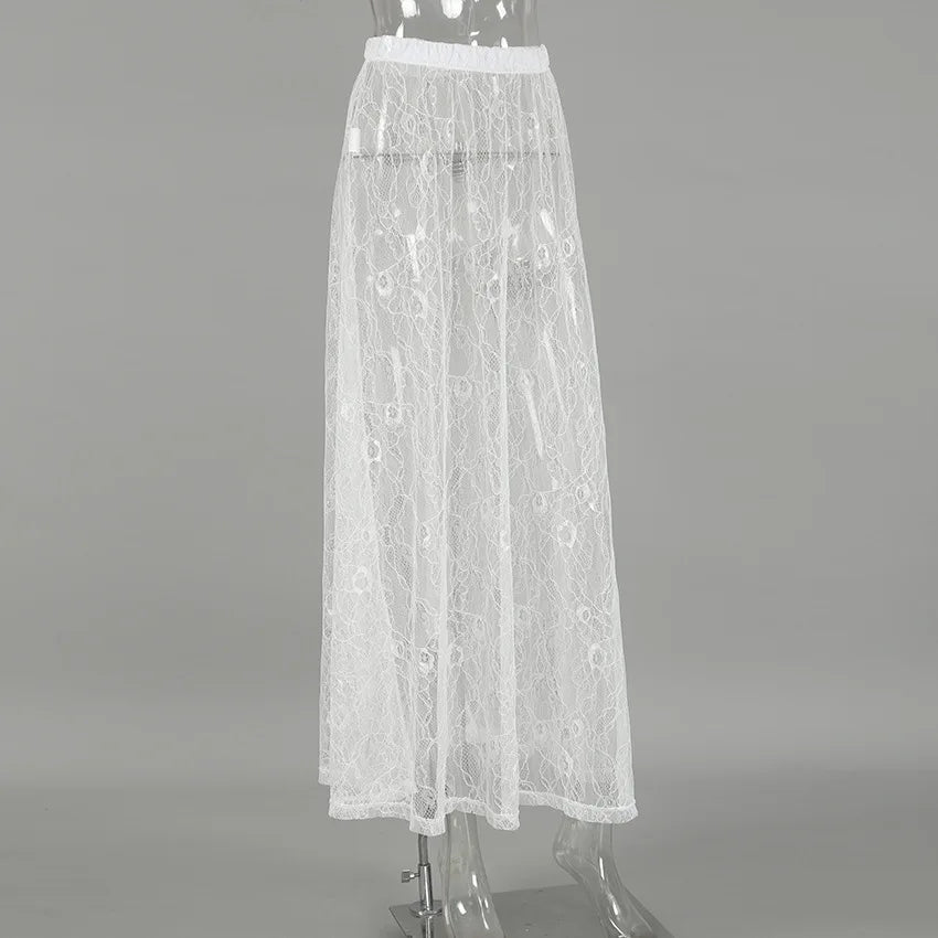 Zalia Atelier | White Lace Chiffon Skirt