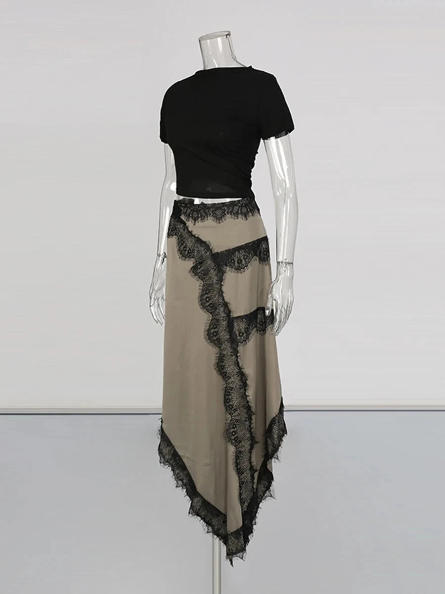 Zalia Atelier | Asymmetrical Lace Cutout Midi Dress