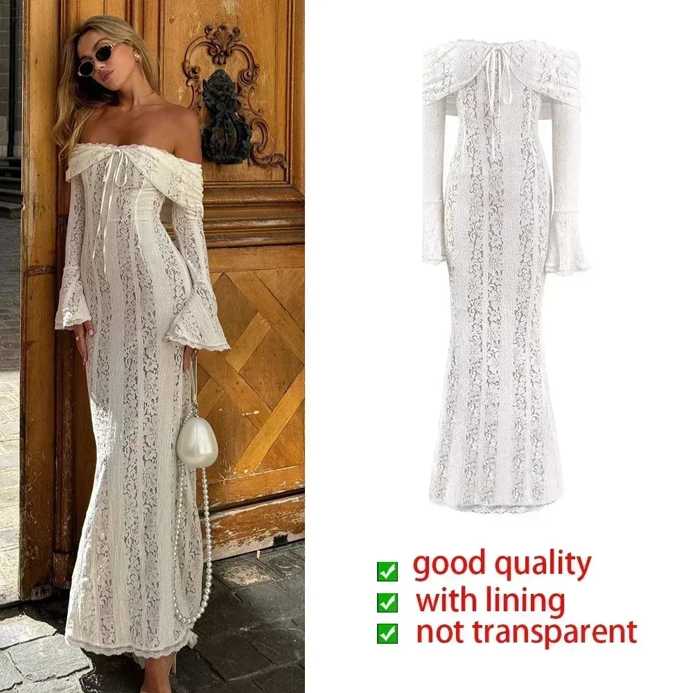 Lace Maxi Dress Fishtail Long Sleeves House of CB Duper
