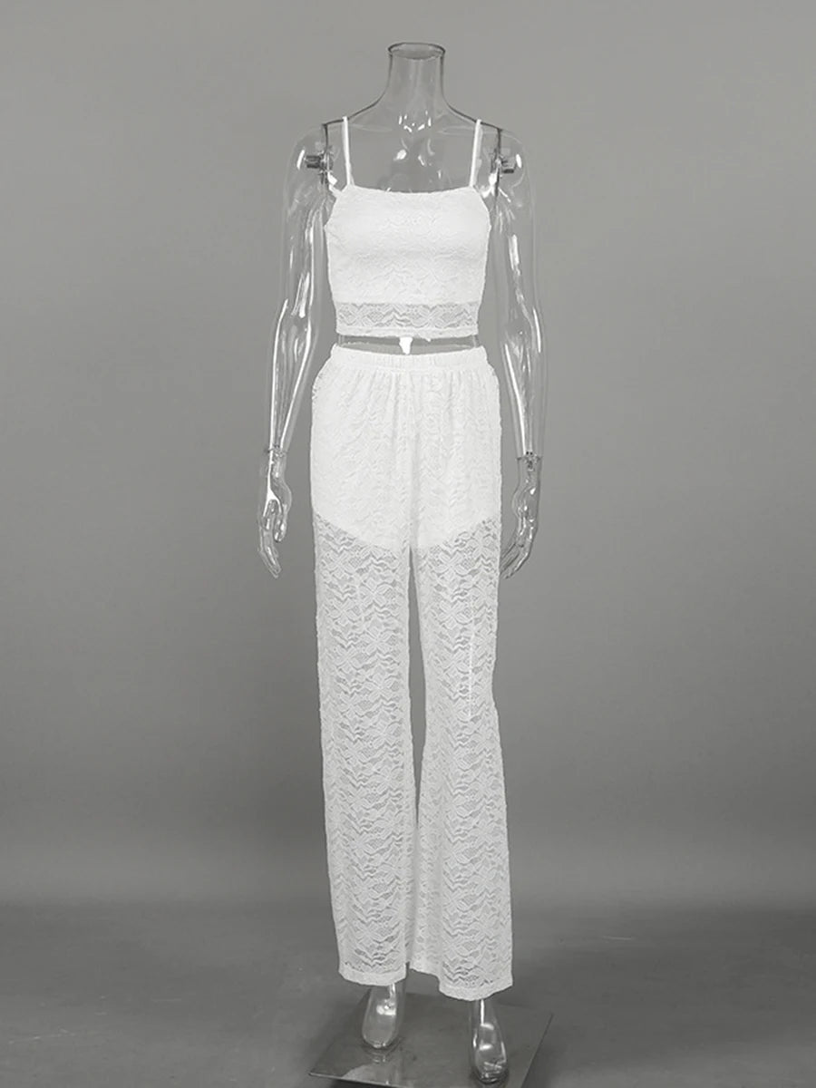 Zalia Atelier - White Lace Two Piece Set