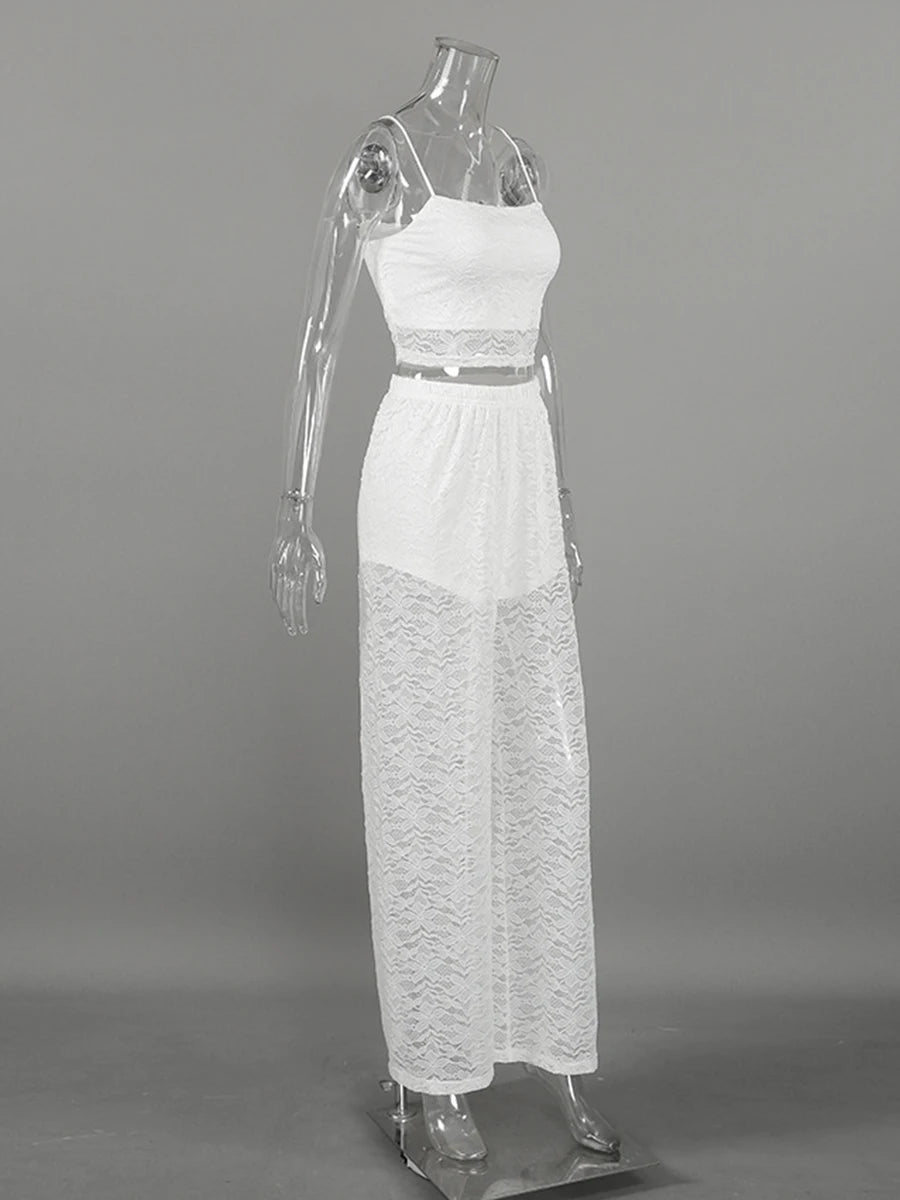 Zalia Atelier - White  Lace Two Piece Set