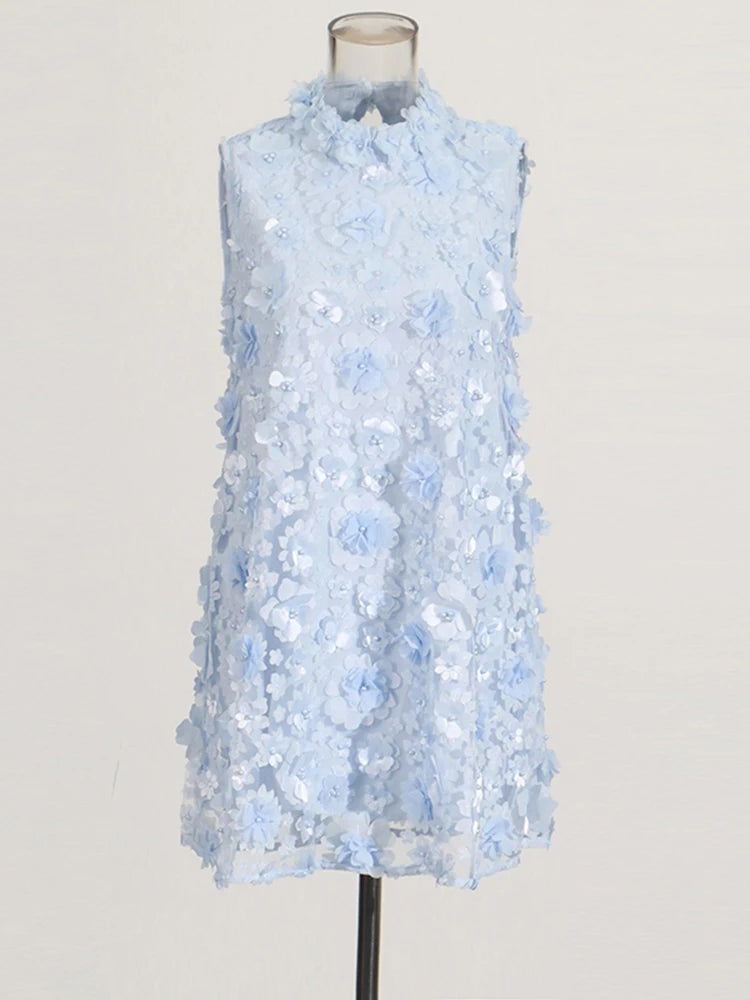 Light Blue Appliques Mini Dress | Zalia Atelier