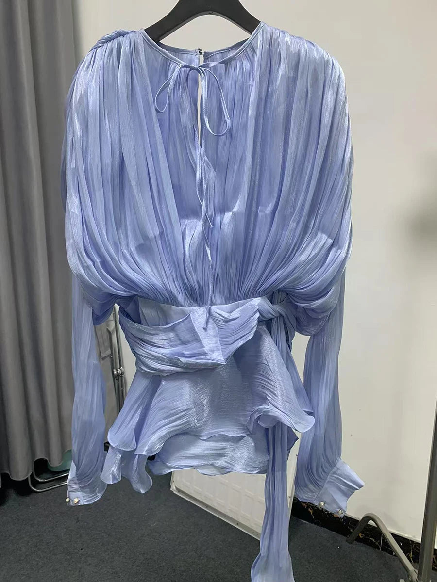 Zalia Atelier | Light Blue Blouson Mini Dress