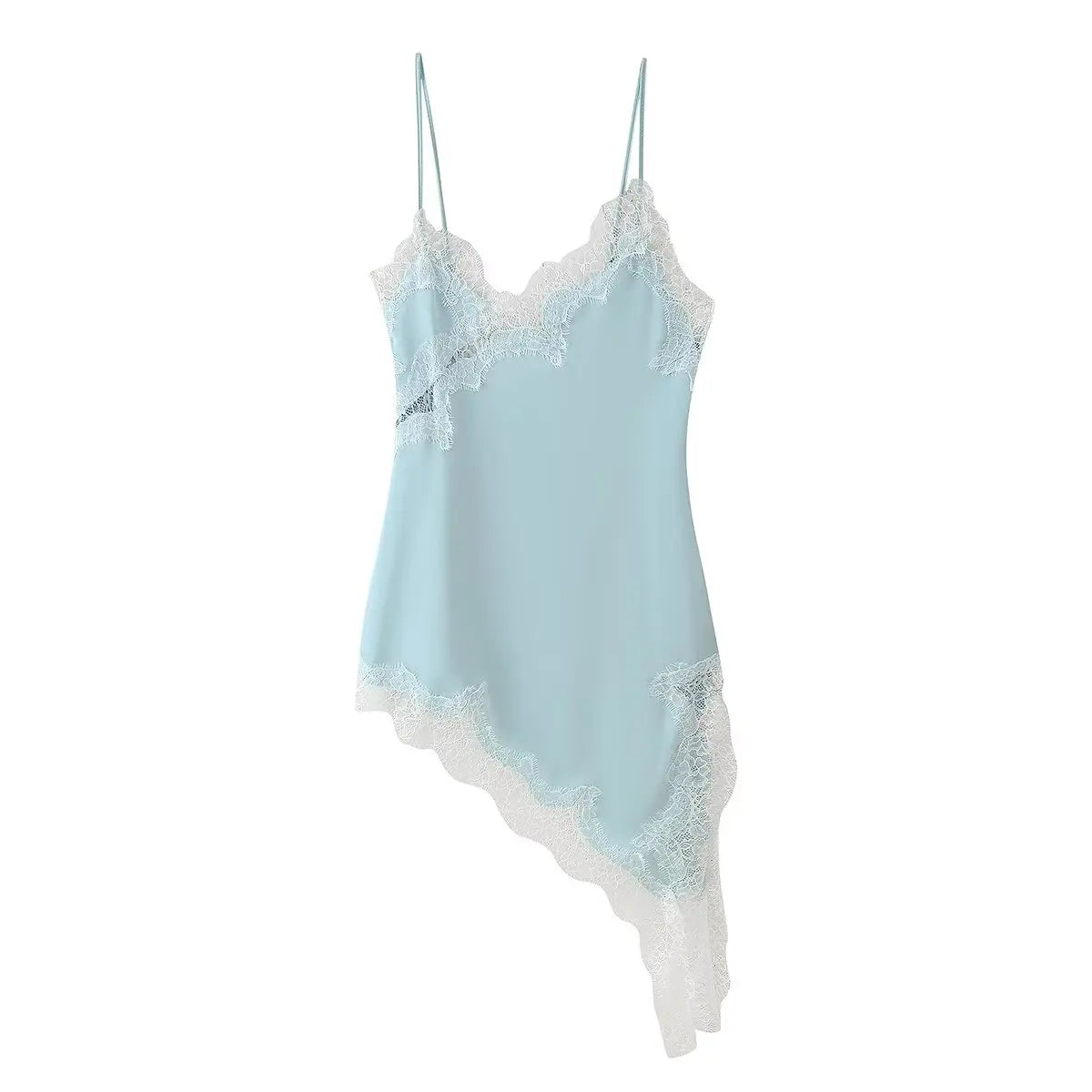 Light Blue Lace Trim Asymmetrical Mini Dress | Zalia Atelier
