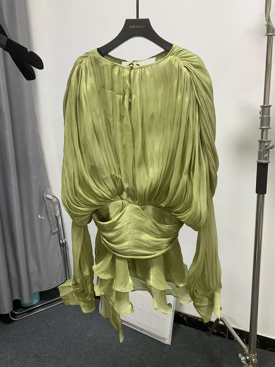 Zalia Atelier | Light Green Blouson Mini Dress