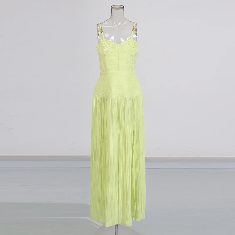 Zalia Atelier | Light Green Plisse Cocktail Gown