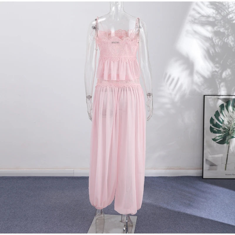 Chloe Inspired Lace Set Light Pink Lace Pants Set 