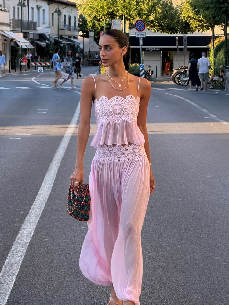 Light Pink Lace Pants Set Boho Inspired Chloe Inspired