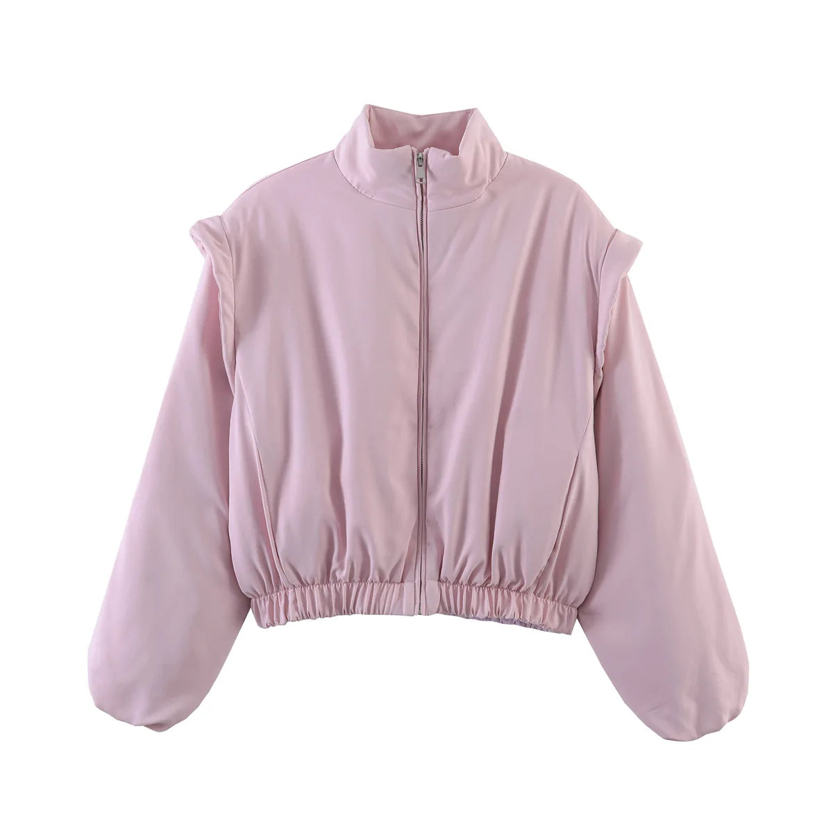 Zalia Atelier | Light Pink Satin Bomber Jacket