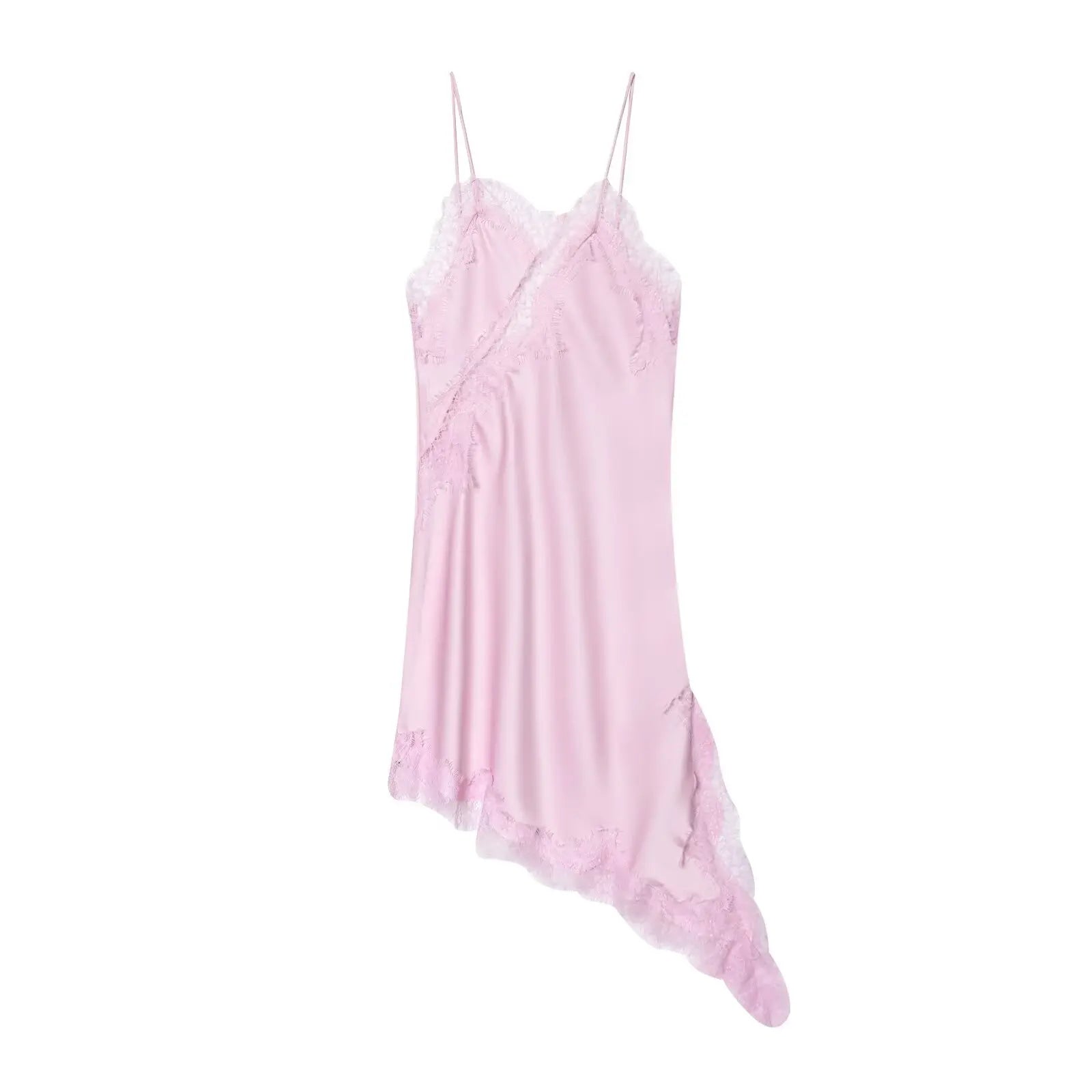 Light purple Lace Trim Asymmetrical Mini Dress