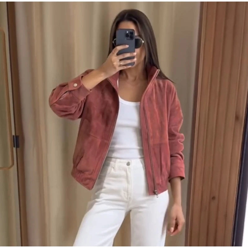 Mauve Pink Suede Jacket - Zara Dupe