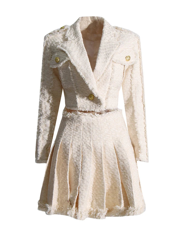 Zalia Atelier | Minimalist Blazer and Skirt Beige