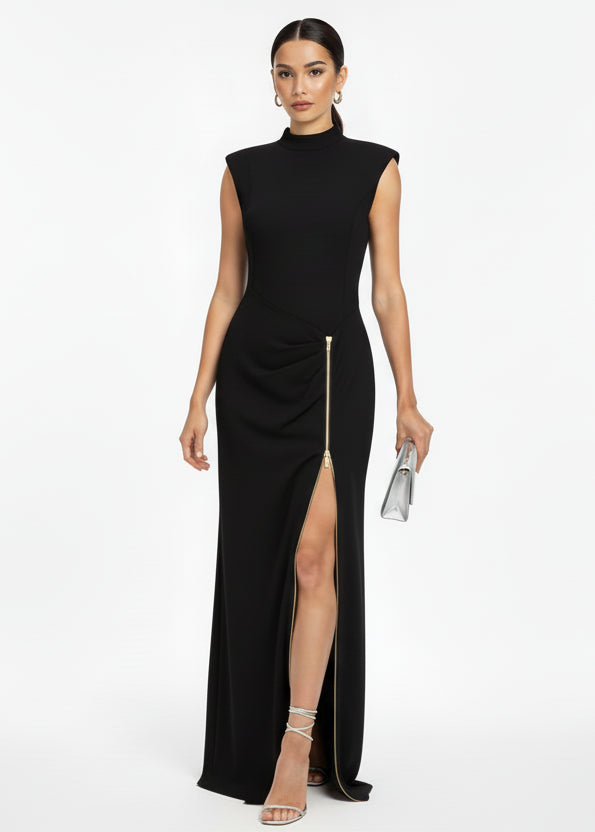 Mock Neck Dress | Black Sleeveless Dress | Evening Gown | Zalia Atelier