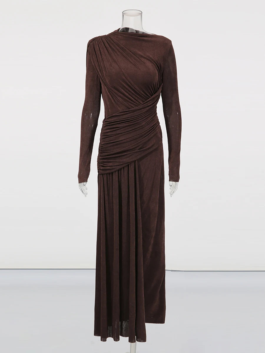 Brown O Neck Party Dress | Zalia Atelier
