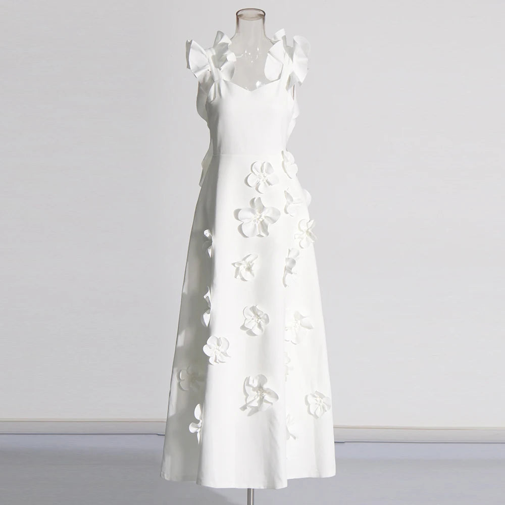 Open Back White Appliques Dress | Zalia Atelier Maxi Dress