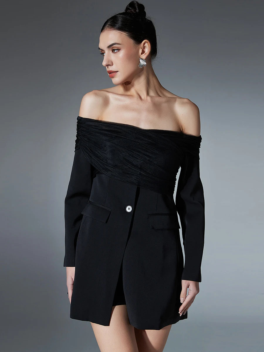 Black Open Shoulder Blazer