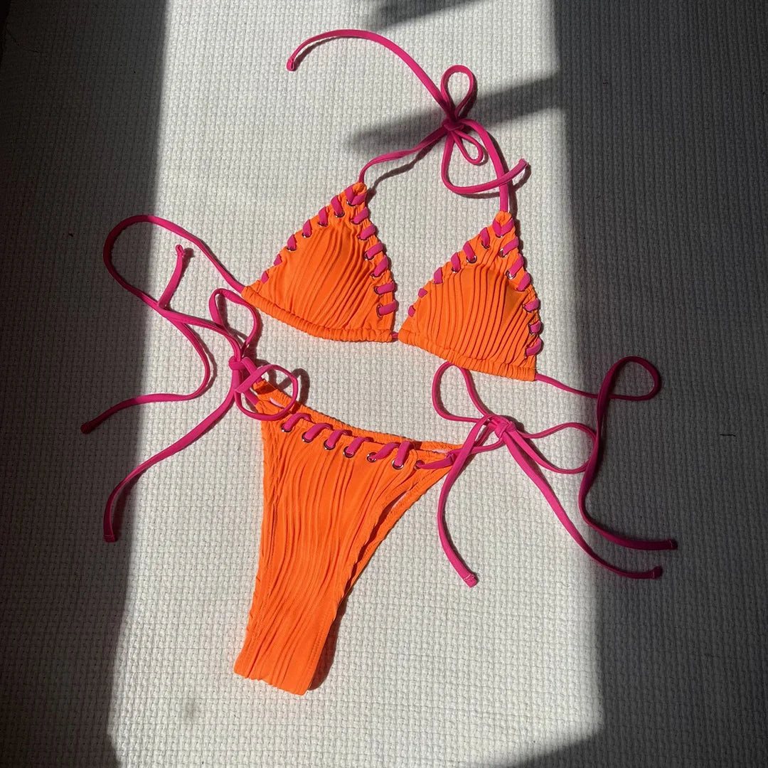 Zalia Atelier | Orange Halter Ribbed Bikini