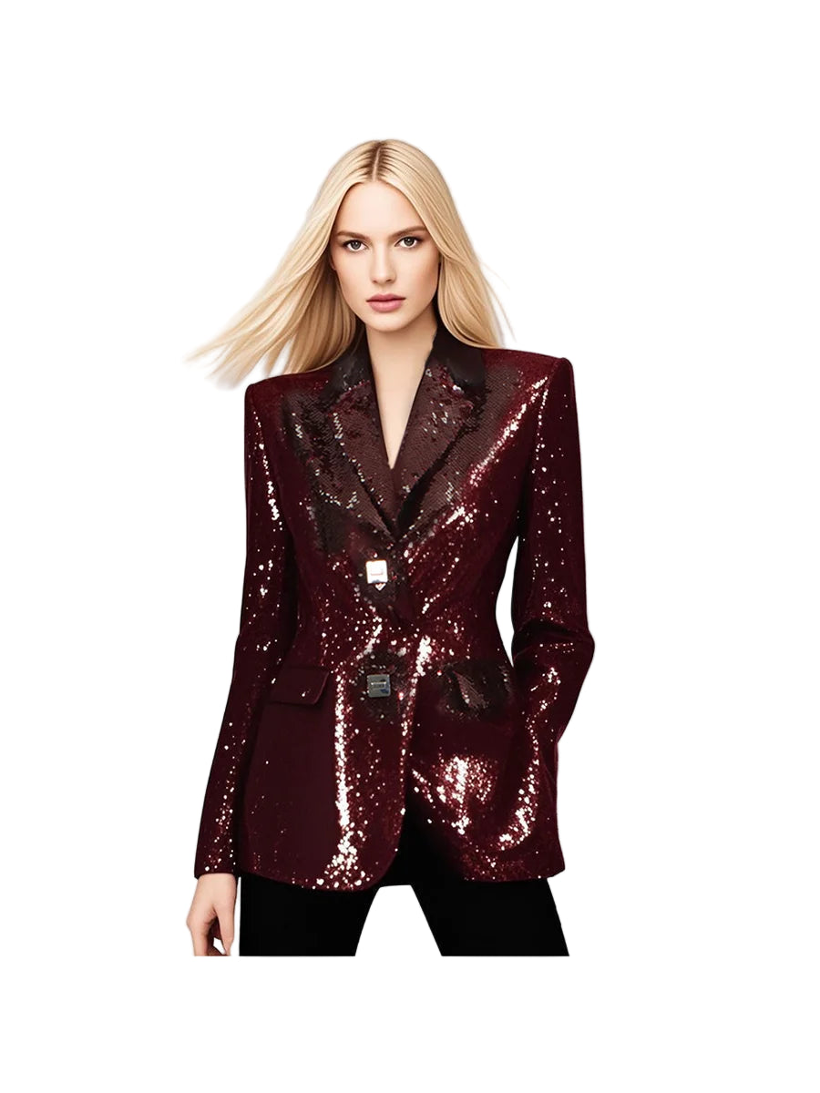 Zalia Atelier | Oxblood Sequins Blazer
