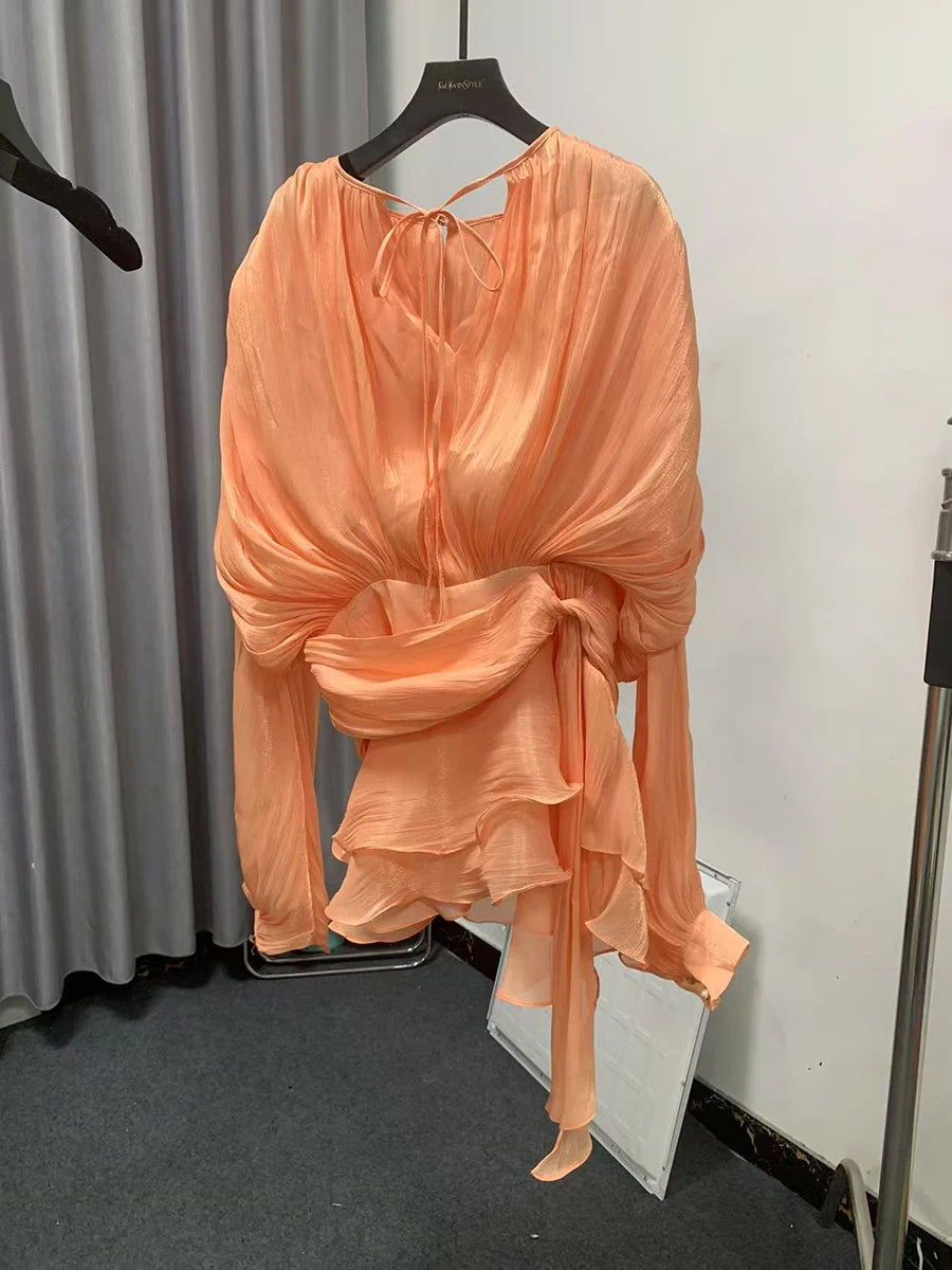 Zalia Atelier | Peach Blouson Mini Dress