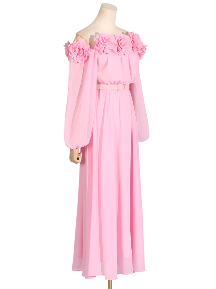 Zalia Atelier | Pink Appliques Maxi Dress 
