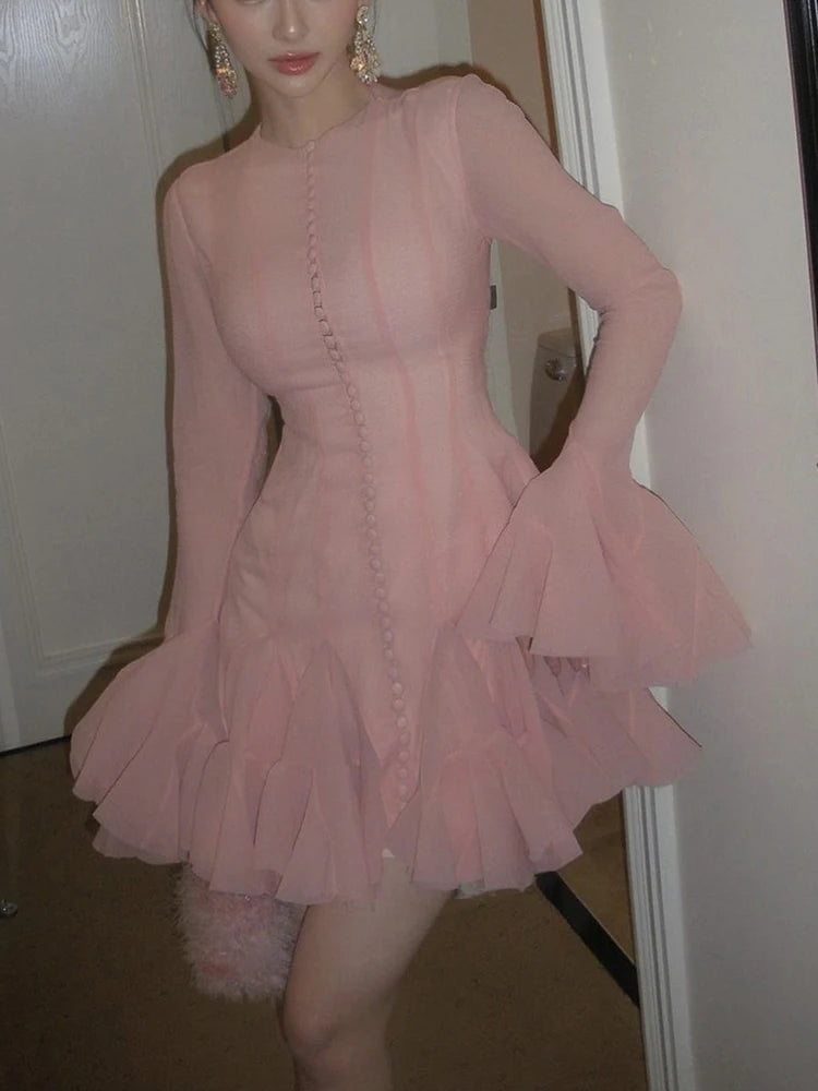 Zalia Atelier | Pink Dress Long Sleeve Party Dress