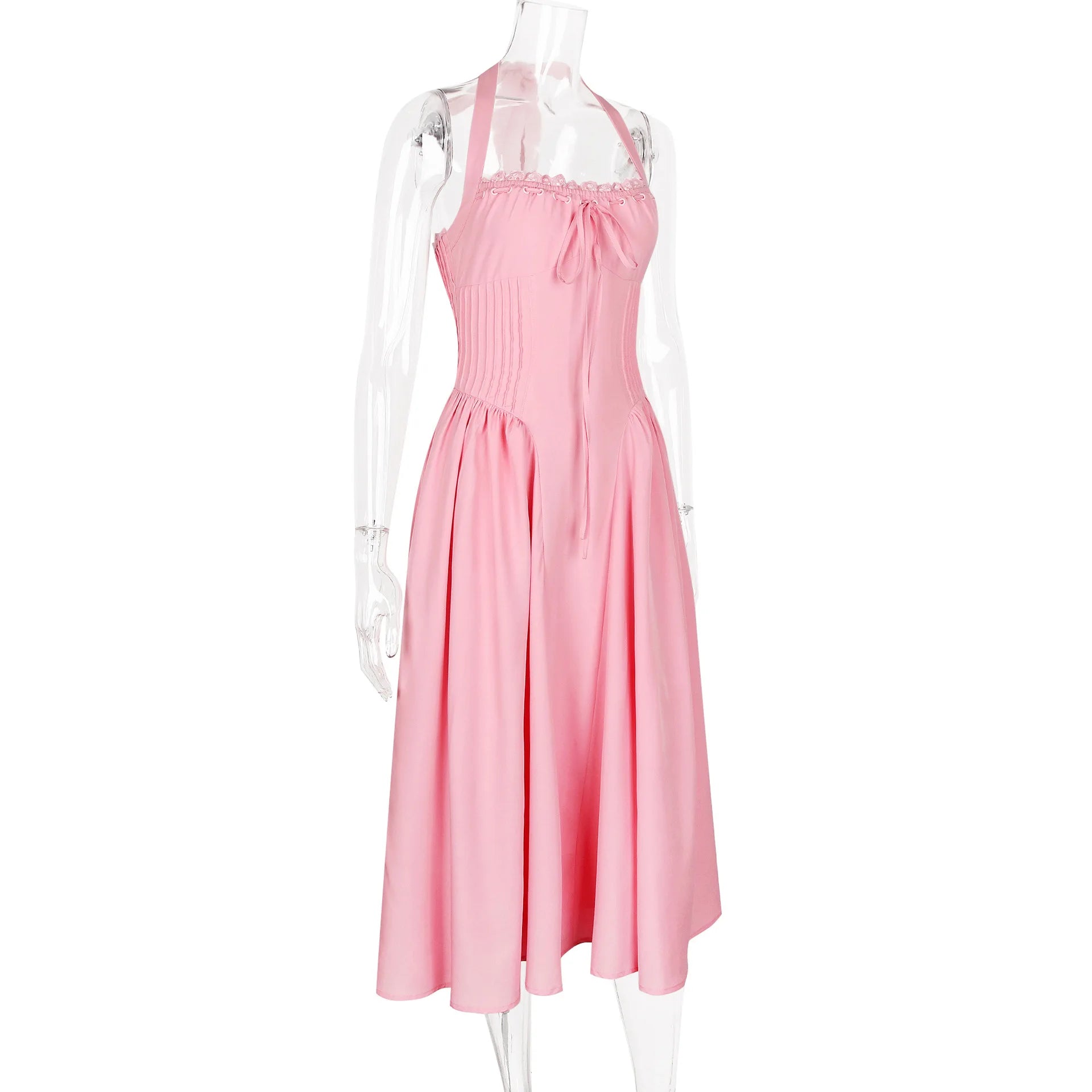 Drop Waist Midi Dress Solid Pink / L Drop Waist Midi Dress Solid Pink / L