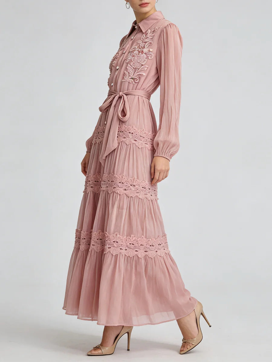 Pink Embroidered Lace Maxi Dress | Zalia Atelier