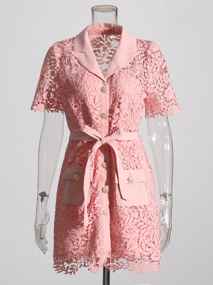 Pink Embroidered Lace Mini Dress | Zalia Atelier